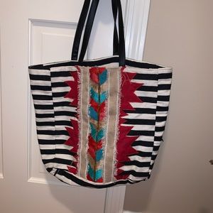 Colorful Tribal Beach Tote w/ Stripes